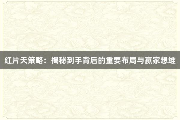 红片天策略：揭秘到手背后的重要布局与赢家想维