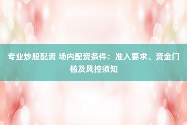 专业炒股配资 场内配资条件：准入要求、资金门槛及风控须知