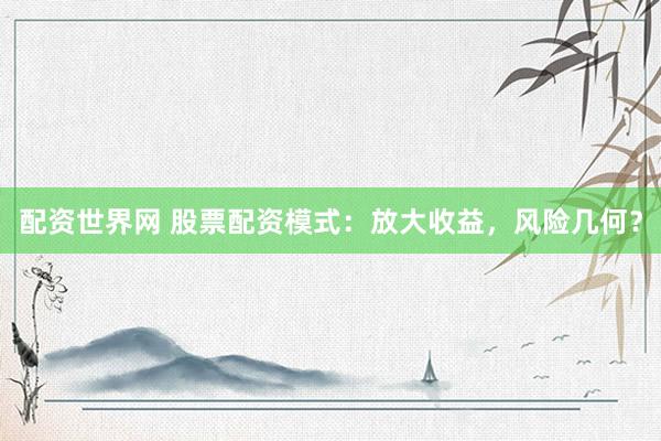 配资世界网 股票配资模式：放大收益，风险几何？